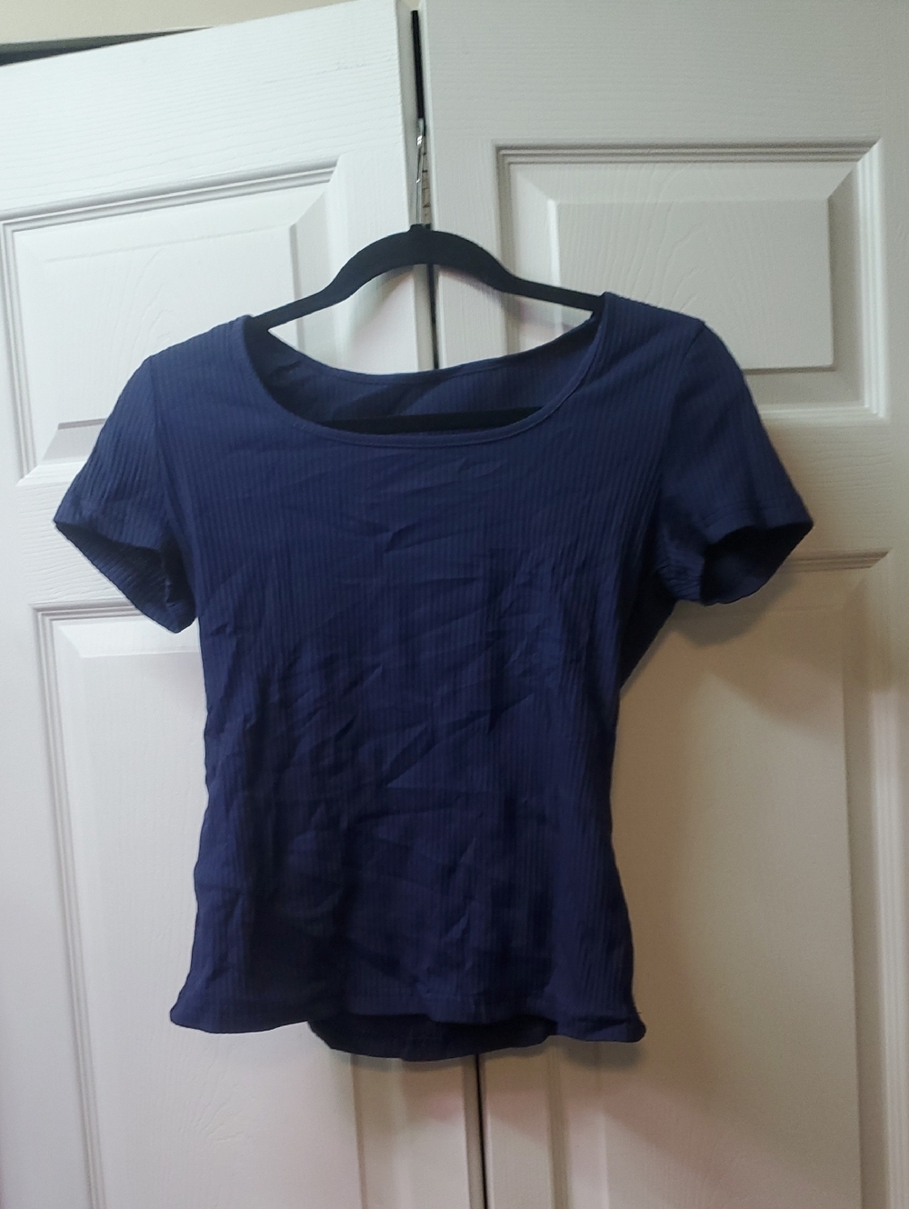 SHEIN Navy Ribbed Scoop Neck Short Sleeve Top